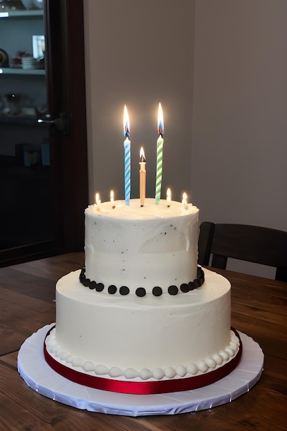 Foto uma foto de um bolo de aniversário com velas