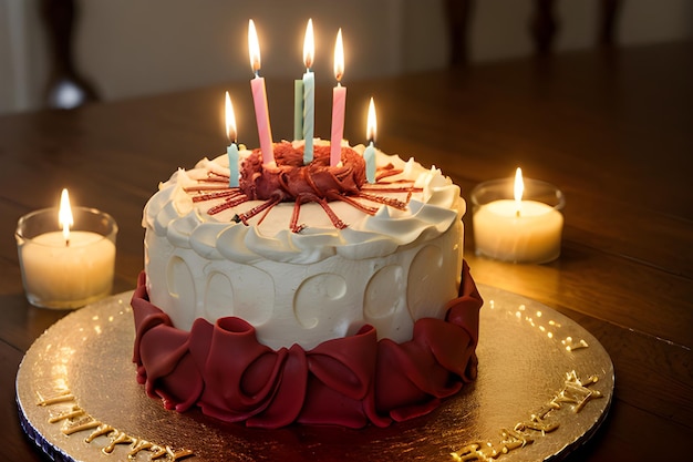 Uma foto de um bolo de aniversário com velas