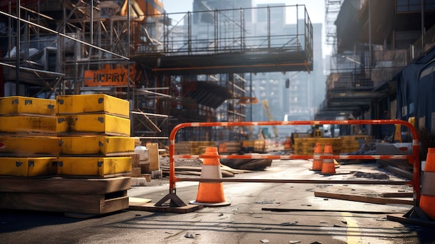 Foto uma foto de um canteiro de obras com medidas de segurança