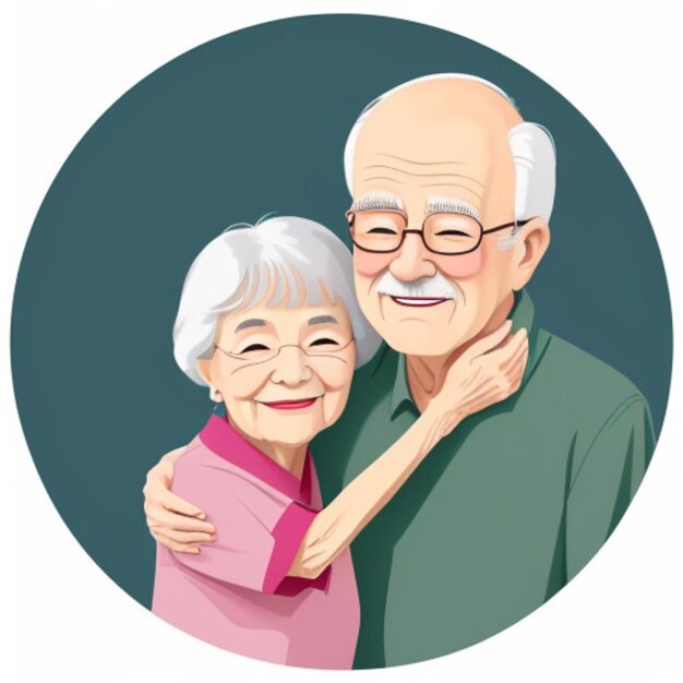 uma foto de um casal idoso abraçando e sorrindo