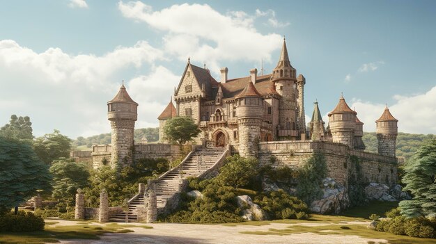 Uma foto de um castelo histórico isolado