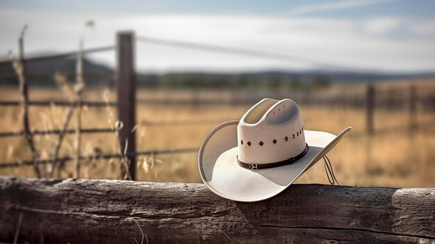 Foto uma foto de um chapéu de cowboy clássico em uma cerca de rancho