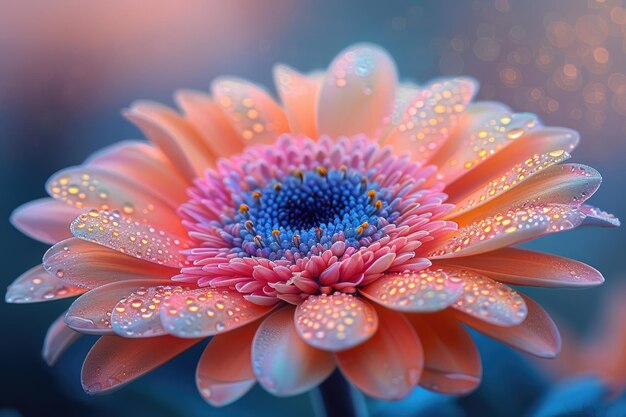 Uma foto de um close-up de uma flor colorida com suas pétalas desfocadas pelo movimento