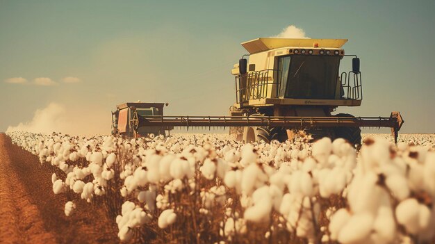 Uma foto de um coletor de algodão trabalhando em um grande campo de algodões
