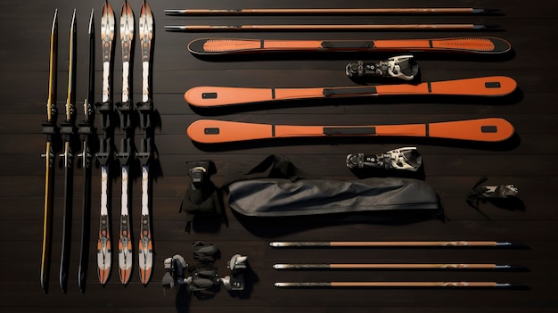 Uma foto de um conjunto de equipamentos de esqui cross country
