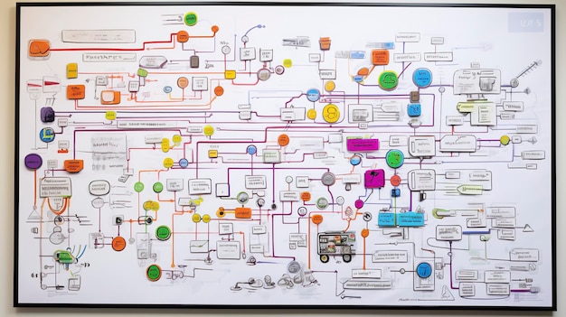 Uma foto de um diagrama de arquitetura de software em um quadro branco