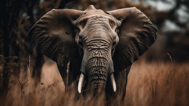 Uma foto de um elefante em um campo