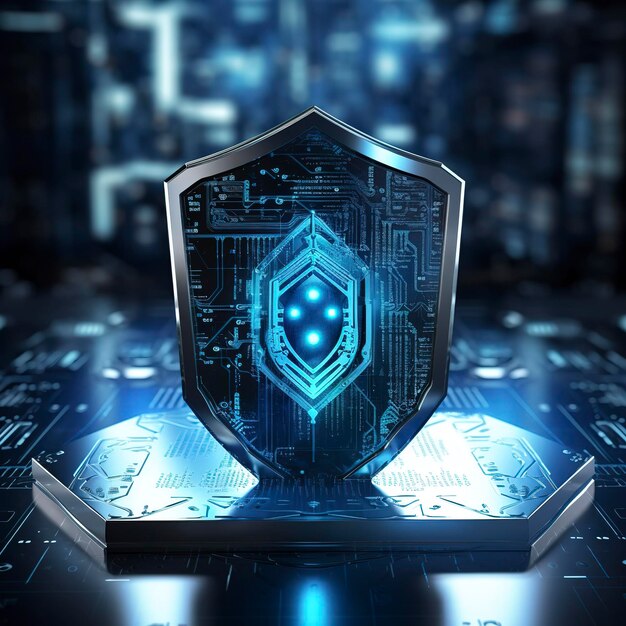 Uma foto de um escudo de cibersegurança que protege dados
