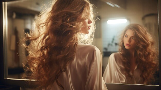 Uma foto de um espelho de salão refletindo um cabelo bonito
