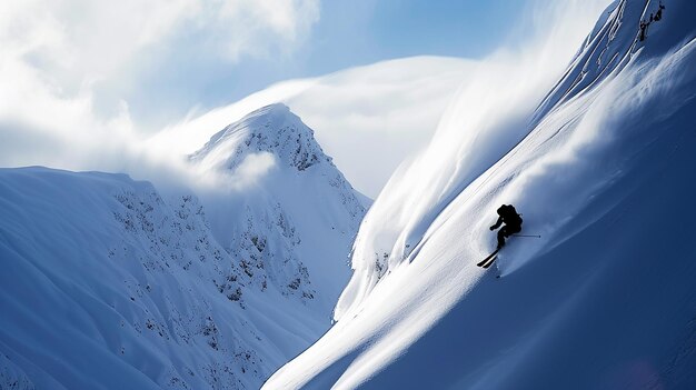 Uma foto de um esquiador descendo de uma montanha