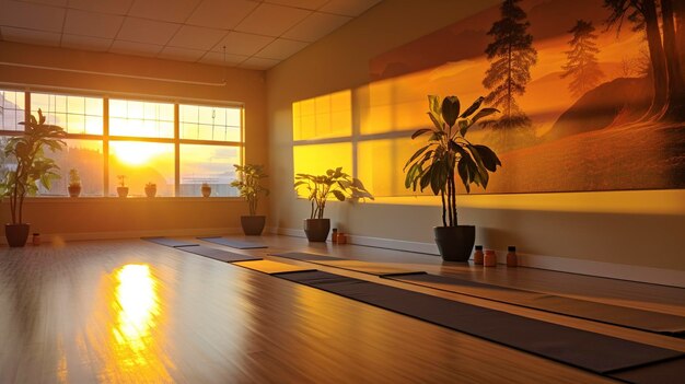 Foto uma foto de um estúdio de ioga com poses de saudação ao sol