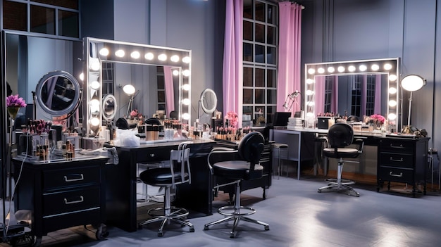 Uma foto de um estúdio de maquiagem organizado