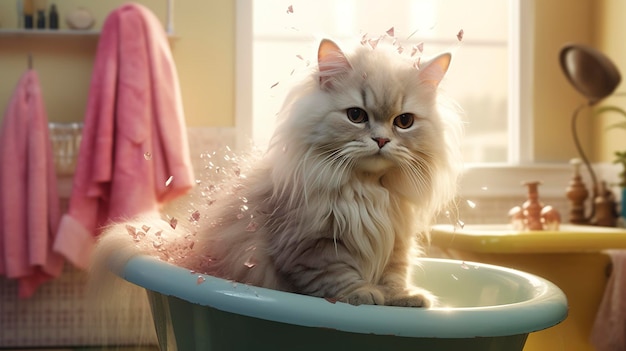Uma foto de um gato desfrutando de uma sessão de limpeza