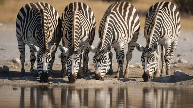 Foto uma foto de um grupo de zebras bebendo água