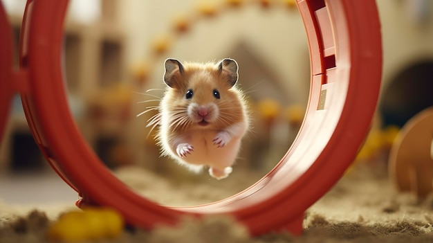 Foto uma foto de um hamster passando por um curso de miniagilidade