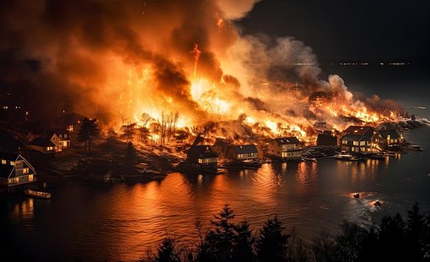 Uma foto de um incêndio florestal na ilha Generative AI