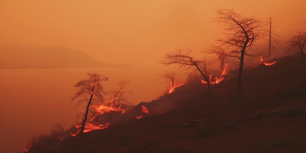 Foto uma foto de um incêndio florestal que foi levado por um incéndio