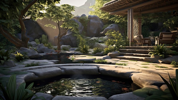 Uma foto de um jardim de spa inspirado no Zen