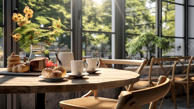 Uma foto de um local de pequeno-almoço moderno com luz natural