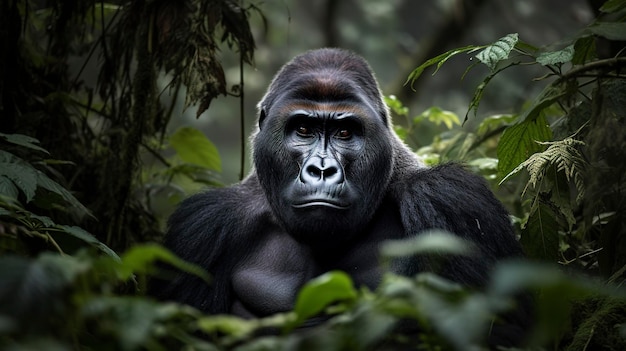 Foto uma foto de um majestoso gorila posando na selva