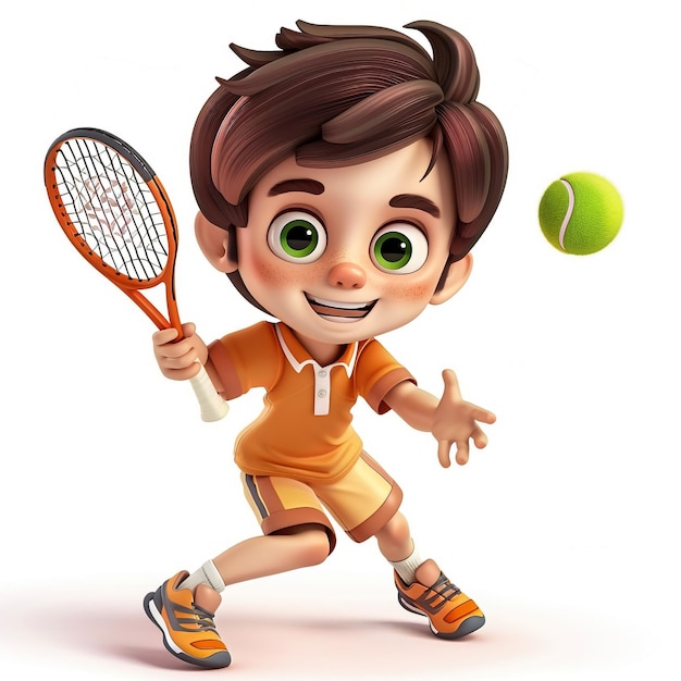 uma foto de um menino com uma raquete de tênis e a letra p nele