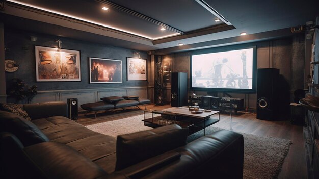 Uma foto de um moderno home theater