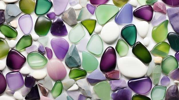 Uma foto de um mosaico fragmentado de pedras preciosas coloridas com fundo branco