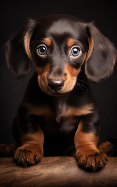 Uma foto de um pequeno Dachshund