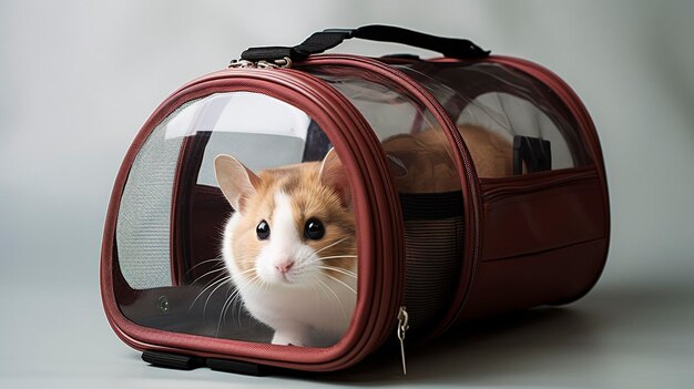 Uma foto de um pequeno transportador de animais para viajar