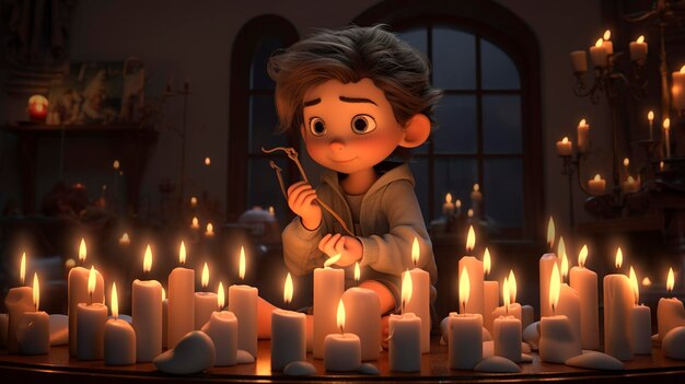 Uma foto de um personagem 3D acendendo velas