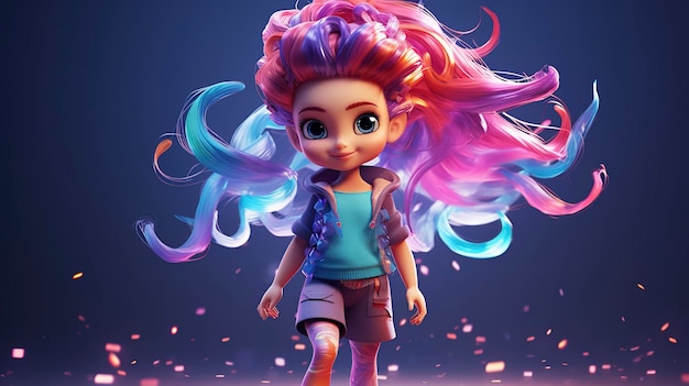 Uma foto de um personagem 3D com folhas no cabelo