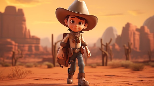 Uma foto de um personagem 3D com um chapéu de cowboy