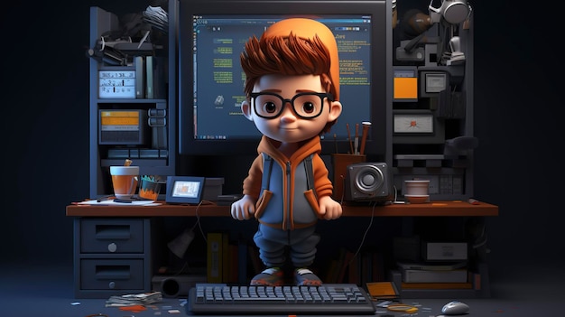 Uma foto de um personagem 3D usando um organizador de desktop