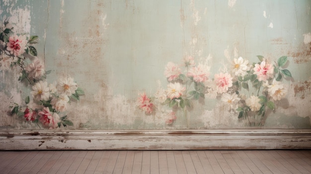 Foto uma foto de um piso de madeira com papel de parede floral vintage