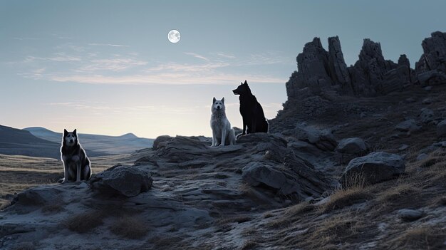 Foto uma foto de um planalto com cães de lua céu noturno claro