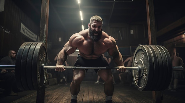 Uma foto de um powerlifter quebrando um recorde pessoal