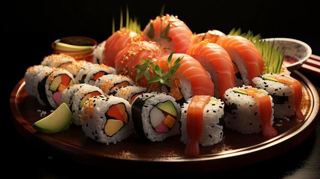 Uma foto de um prato de rolos de sushi