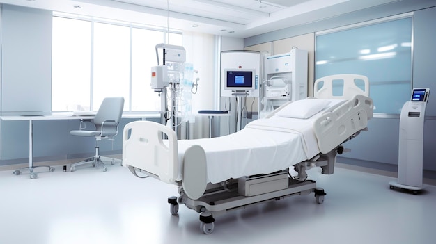 Uma foto de um quarto de hospital com equipamentos modernos
