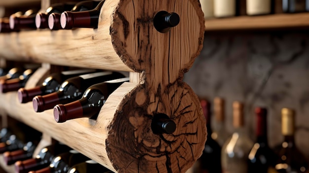 Foto uma foto de um rack de vinho de madeira feito à mão