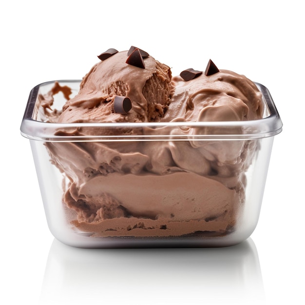 Foto uma foto de um recipiente transparente e elegante com sorvete com sabor de chocolate