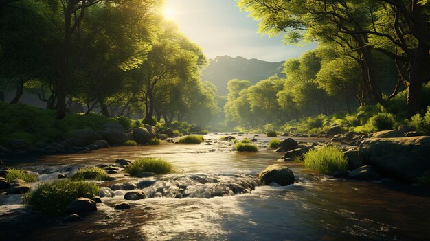 Uma foto de um rio com um habitat natural restaurado