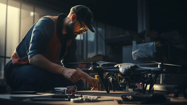 Uma foto de um técnico atendendo um drone