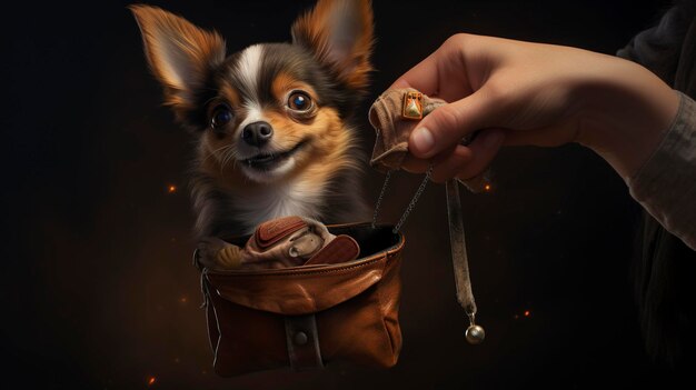 Uma foto de um treinador de animais de estimação com uma bolsa de guloseimas