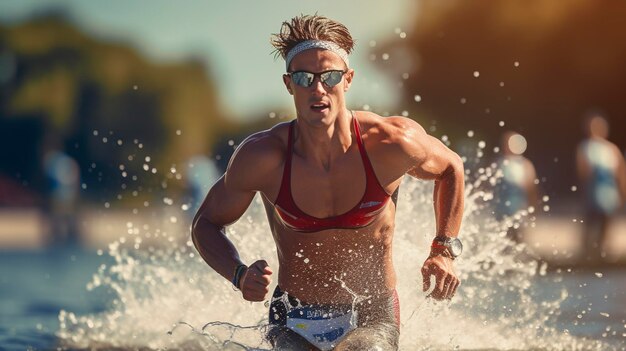 Uma foto de um triatleta no calor da corrida