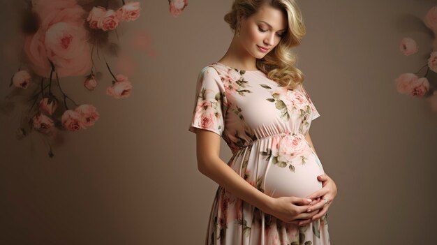 Uma foto de um vestido de maternidade com estampa floral