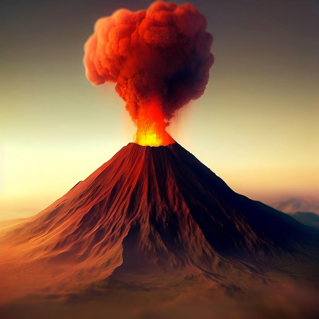 Uma foto de um vulcão com uma nuvem de fumaça saindo dele