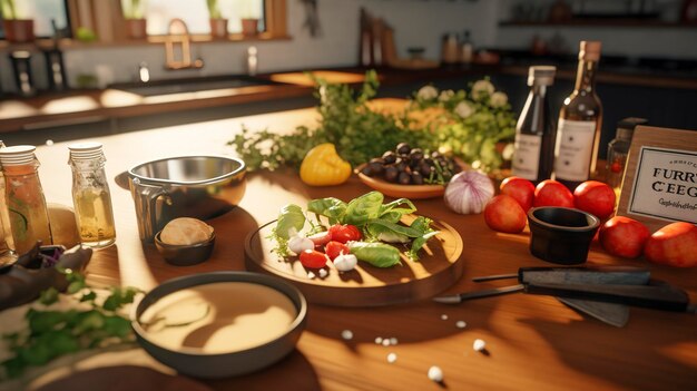 Foto uma foto de uma aula de culinária gourmet em casa