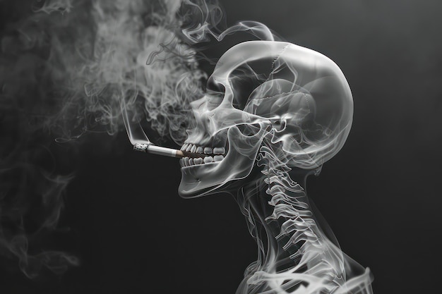 uma foto de uma cabeça humana fumando um cigarro