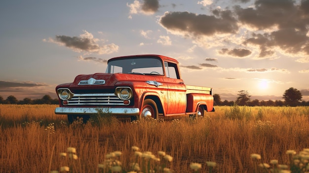 Uma foto de uma carrinha vintage em um campo