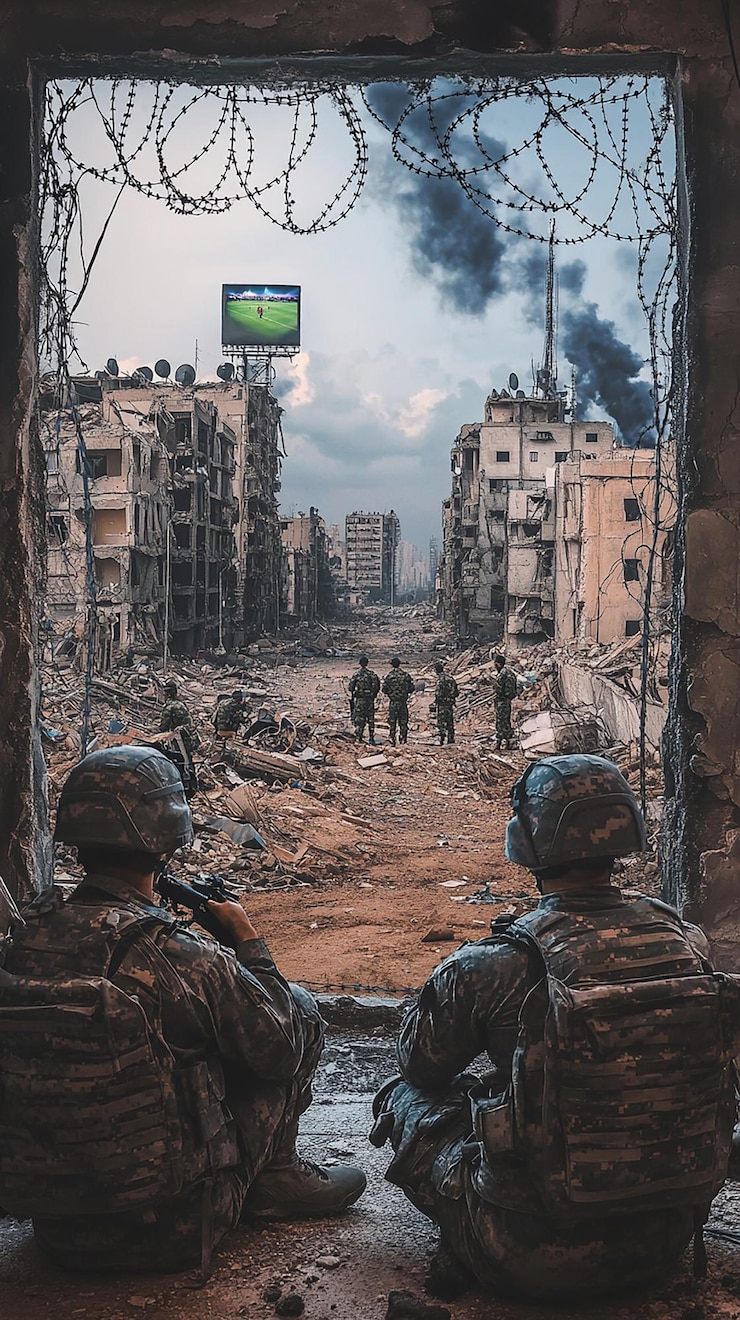 Foto uma foto de uma cidade destruída em gaza de um lado